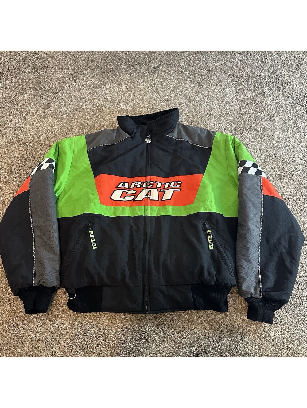 Vintage Arctic Cat Racing Jacket Mens L Insulated Snowmobile Green Black